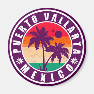 Puerto Vallarta Palm Tree Retro Souvenir 80s Magnet