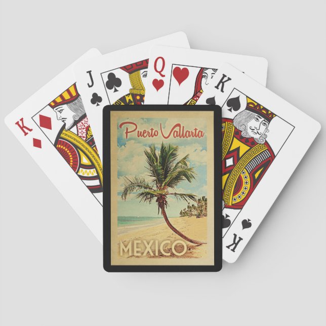 Puerto Vallarta Palm Tree Vintage Travel Playing Cards (Back)