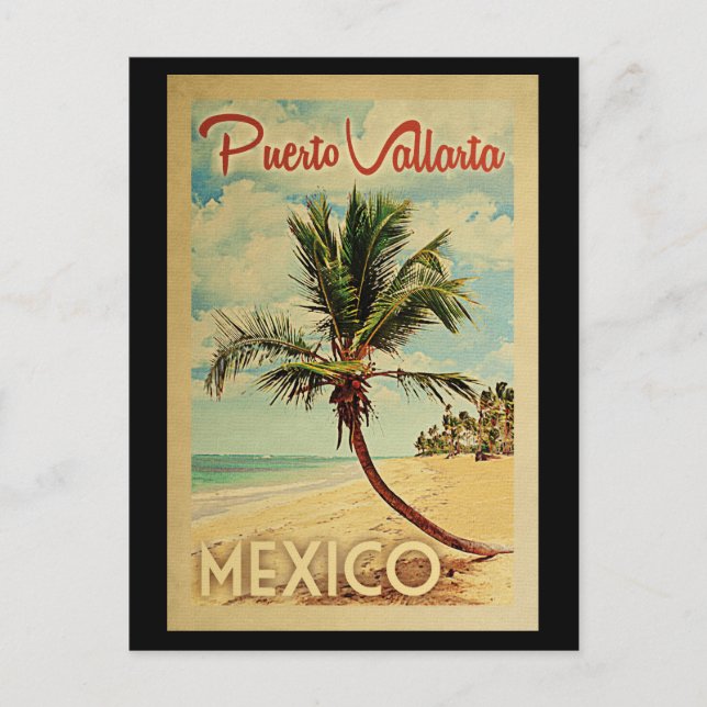 Puerto Vallarta Palm Tree Vintage Travel Postcard (Front)