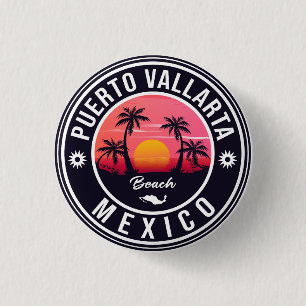 Puerto Vallarta Palm Tree Vintage Travel Souvenir 1 Inch Round Button