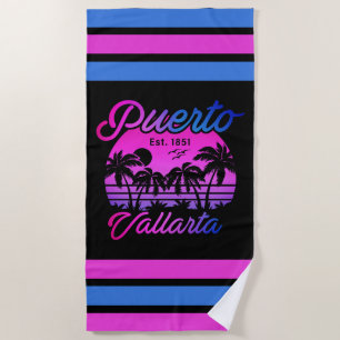 Puerto Vallarta Retro Sunset 80s Palm Trees Beach Towel
