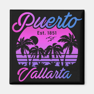 Puerto Vallarta Retro Sunset 80s Palm Trees Magnet