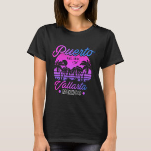 Puerto Vallarta Retro Sunset 80s Palm Trees T-Shirt