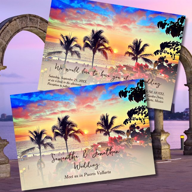 Puerto Vallarta Sunset Beach Destination Wedding Invitation (Creator Uploaded)