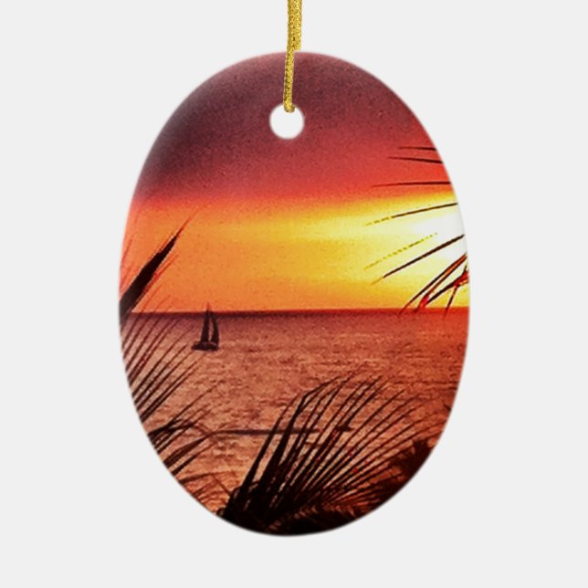 Puerto Vallarta Sunset Ceramic Ornament (Front)