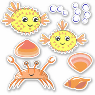 Puffafish, Crab and Shells Vinyl Sticker