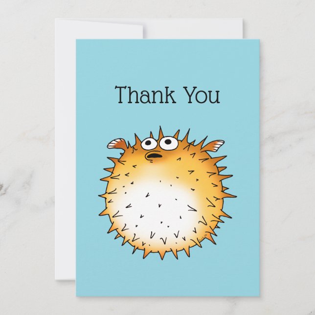Puffed Up with Gratitude (funny puffer fish) Thank You Card (Front)