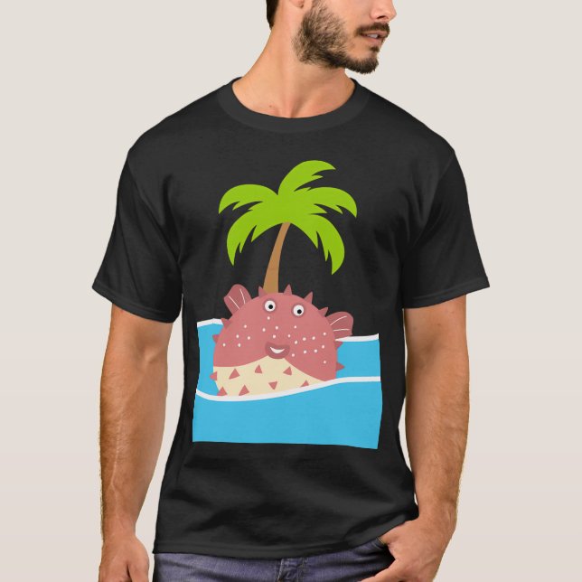 Puffer Fish and Coconut Tree T-Shirt (Front)