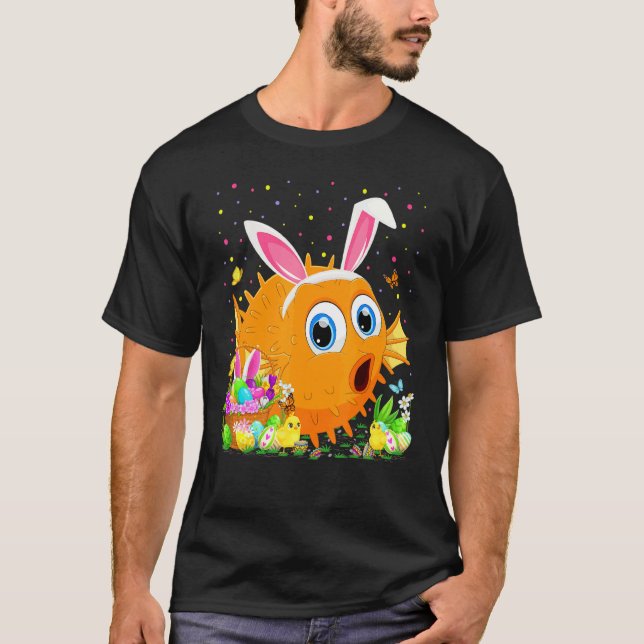 Puffer Fish Easter Egg Hunting Puffer Fish Easter  T-Shirt (Front)