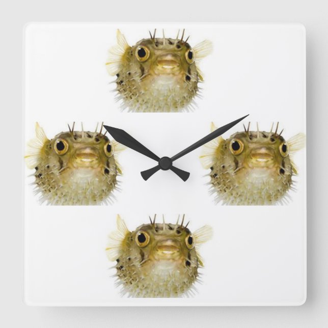 ***PUFFER FISH FISHERMAN'S*** SQUARE WALL CLOCK (Front)