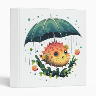 Puffer Fish Rainy Day With Umbrella Binder