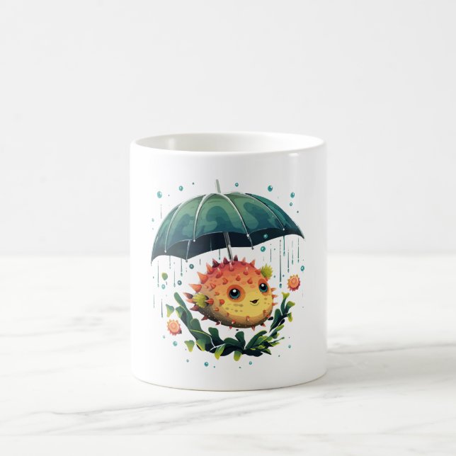 Puffer Fish Rainy Day With Umbrella Coffee Mug (Center)