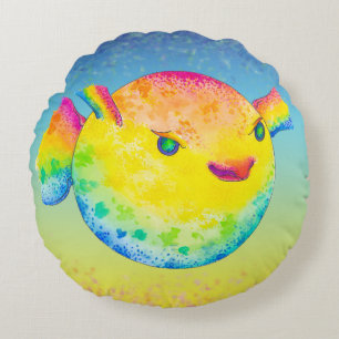 Puffer fish round pillow