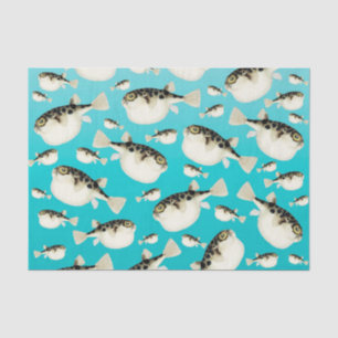 puffer fish teal pattern tissue paper