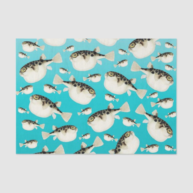 puffer fish teal pattern tissue paper (Front)