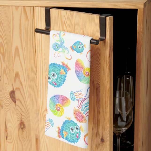 Pufferfish and Friends Dish Towel (Thirds Fold)