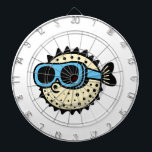 Pufferfish Dartboard<br><div class="desc">Cute Pufferfish wearing swimming goggles. All colors can be changed.</div>