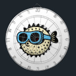 Pufferfish Dartboard<br><div class="desc">Cute Pufferfish wearing swimming goggles. All colors can be changed.</div>