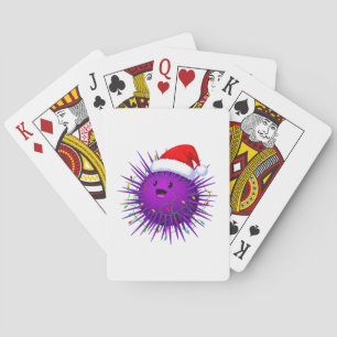 Pufferfish Santa Hat Lights Funny Ocean Fish Xmas Playing Cards