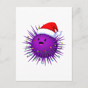 Pufferfish Santa Hat Lights Funny Ocean Fish Xmas Postcard