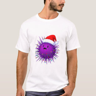 Pufferfish Santa Hat Lights Funny Ocean Fish Xmas T-Shirt