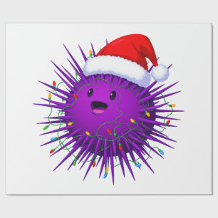 Pufferfish Santa Hat Lights Funny Ocean Fish Xmas Wrapping Paper