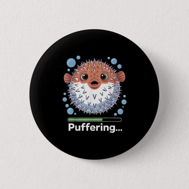 Puffering Fishing Fish Cute Pufferfish  2 Inch Round Button (Front)