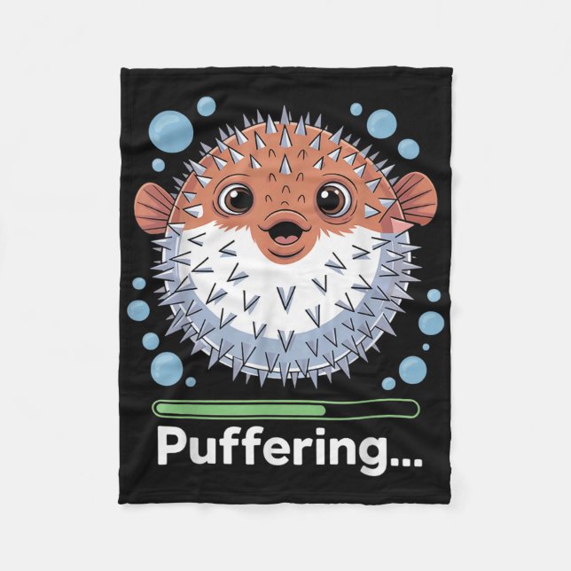 Puffering Fishing Fish Cute Pufferfish  Fleece Blanket (Front)
