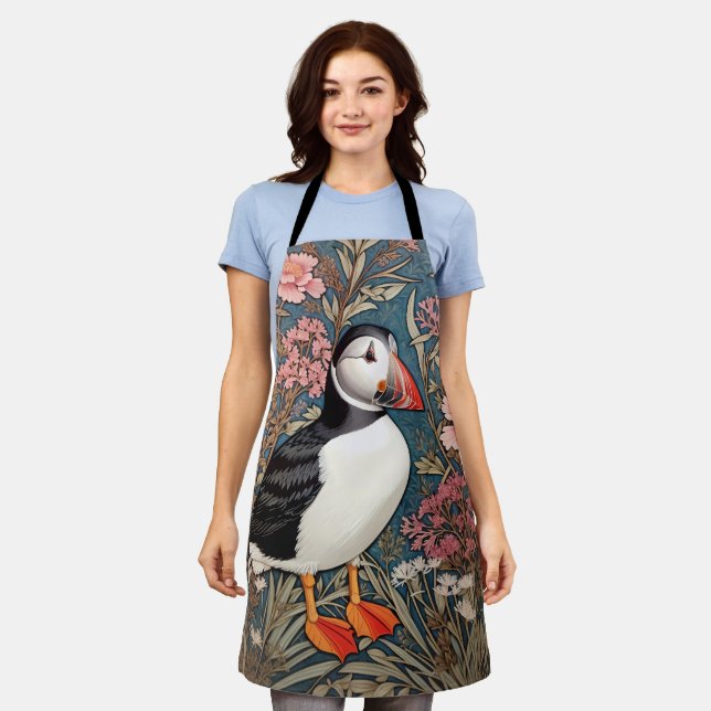 Puffin And Sea Thrift Flowers William Morris Apron (Worn)