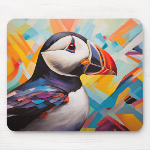 Puffin Animal Bird Portrait Colourful Painting Mouse Pad