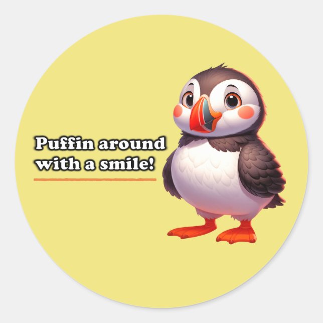 Puffin around with a smile! Cute parrot diver Classic Round Sticker (Front)