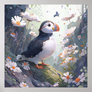 Puffin Bird Portrait Animal Painting Wildlife Free Poster