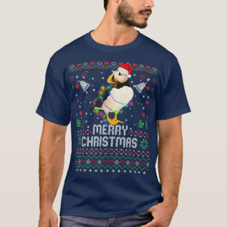 Puffin Bird Santa Hat Animal Christmas Tree Lights T-Shirt