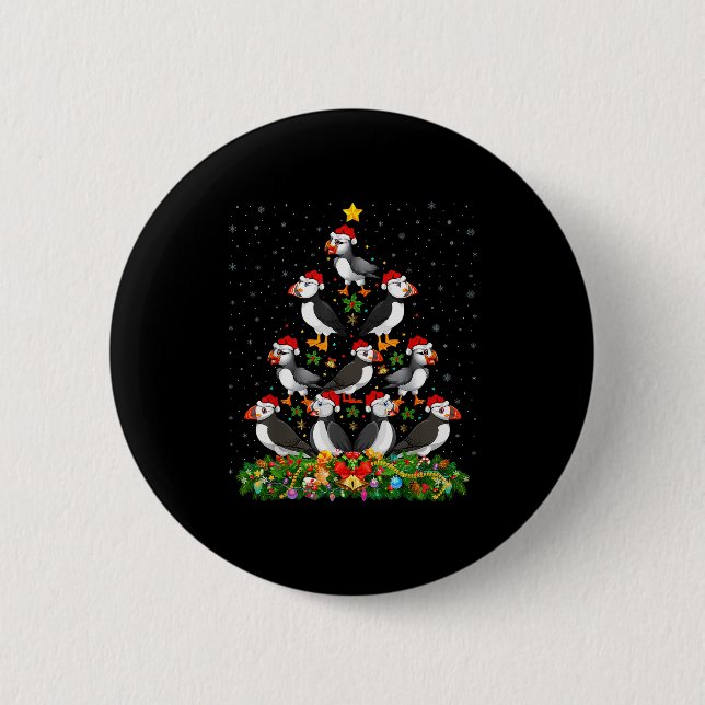 Puffin Bird Xmas Tree Gift Santa Hat Puffin Christ 2 Inch Round Button (Front)