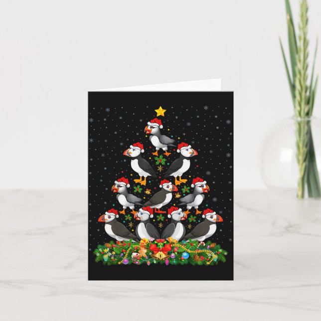 Puffin Bird Xmas Tree Gift Santa Hat Puffin Christ Card (Front)
