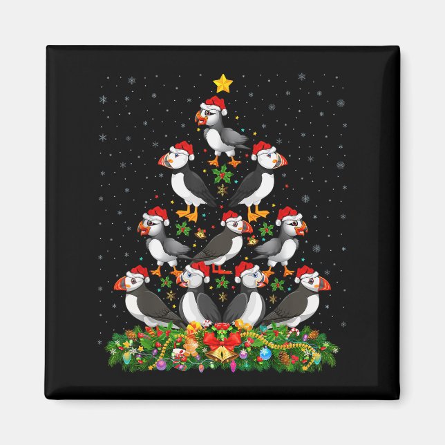 Puffin Bird Xmas Tree Gift Santa Hat Puffin Christ Magnet (Front)