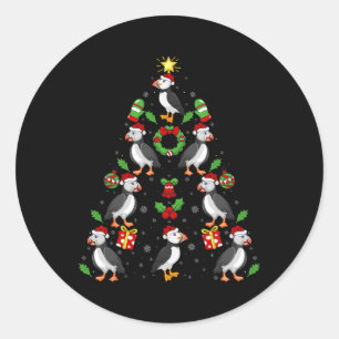 Puffin Birds Xmas Lighting Tree Puffin Christmas Classic Round Sticker