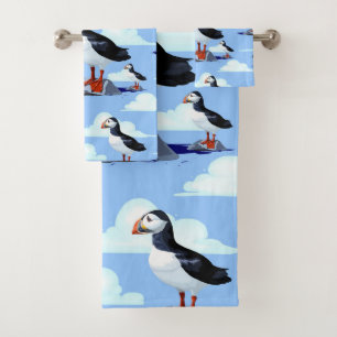 Puffin Cute Atlantic Seabird Bath Towel Set