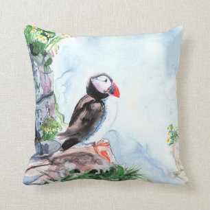 Puffin Fine Art Watercolor Throw Pillow