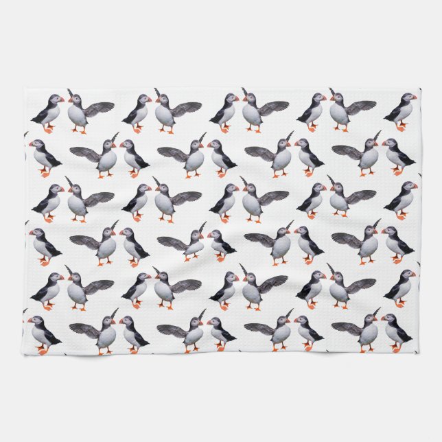 Puffin Frenzy Kitchen Towel (Horizontal)