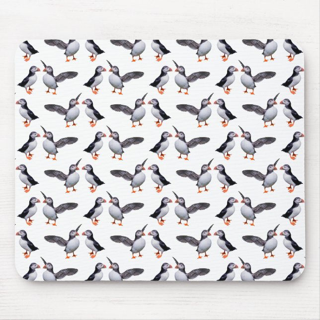 Puffin Frenzy Mousemat (White) Mouse Pad (Front)