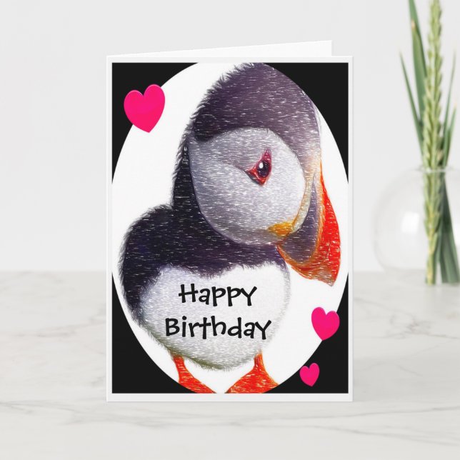 Puffin Hearts Bonne carte d'anniversaire (Devant)