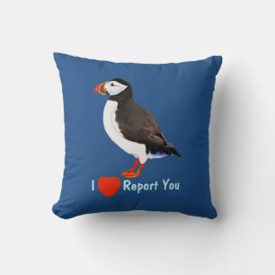 Puffin - I Heart Report You Throw Pillow