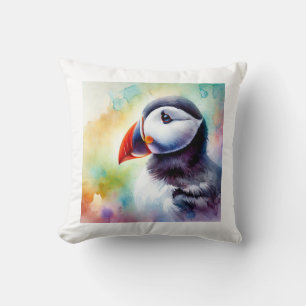 Puffin in Watercolor 080824AREF106 - Watercolor Throw Pillow
