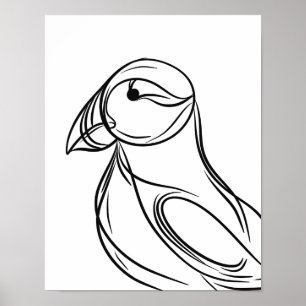 Puffin Line Art Affiche irlandaise sur les oisea