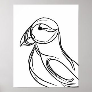 Puffin Line Art | Affiche irlandaise sur les oisea