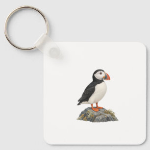 Puffin on a Coastal Rock Keychain