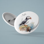 Puffin on a Rock Watercolor, custom 1 Inch Round Button<br><div class="desc">Add a unique, artistic touch to your jacket, backpack, or hat with this custom watercolor puffin pin button. This small but mighty accessory features the serene puffin design, perfect for showing off your personality and love for nature. The vibrant artwork is printed on a durable pin, making it a stylish...</div>