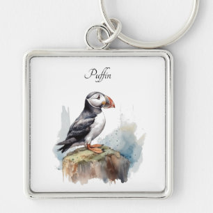 Puffin on a Rock Watercolor, custom Keychain