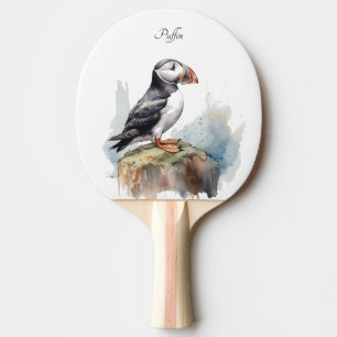 Puffin on a Rock Watercolor, custom Ping Pong Paddle